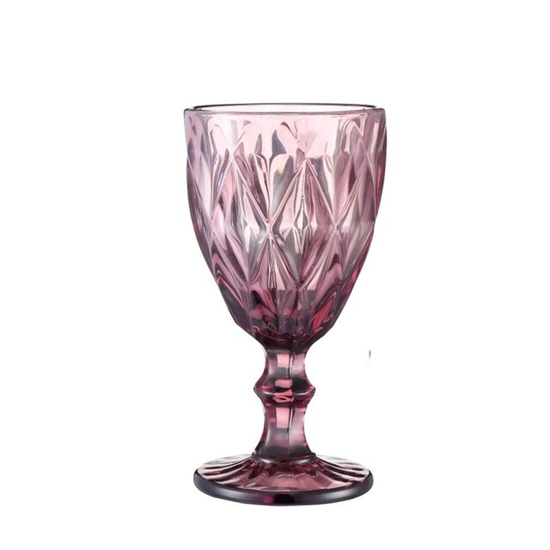 Retro Colored Wine Glasses Drink Water Cup with Multi-Color Diamond Pattern Goblet Glass