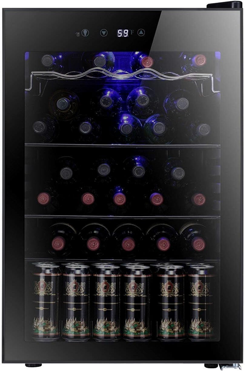 36 Bottle Wine Cooler/Cabinet Beveragerefrigerator Small Mini Wine Cellar Beer Soda Bar Fridge Quiet Operation Compressor Adjust Temperature Freestanding Black, 4.4 Cu. Ft