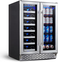 Thumbnail for Wine and Beverage Refrigerator, Wine Cooler 20 Bottles&78 Cans 24’’, Built-In/Freestanding Dual Zone Wine Fridge with Glass Door Removable Shelves for Home/Bar/Office Quiet