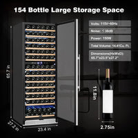 Thumbnail for 24 Inch Wine Fridge Dual Zone, 154 Bottle Wine Cooler Refrigerator with Stainless Steel and Professional Compressor, Fast Cooling Low Noise and No Fog Built-In or Freestanding