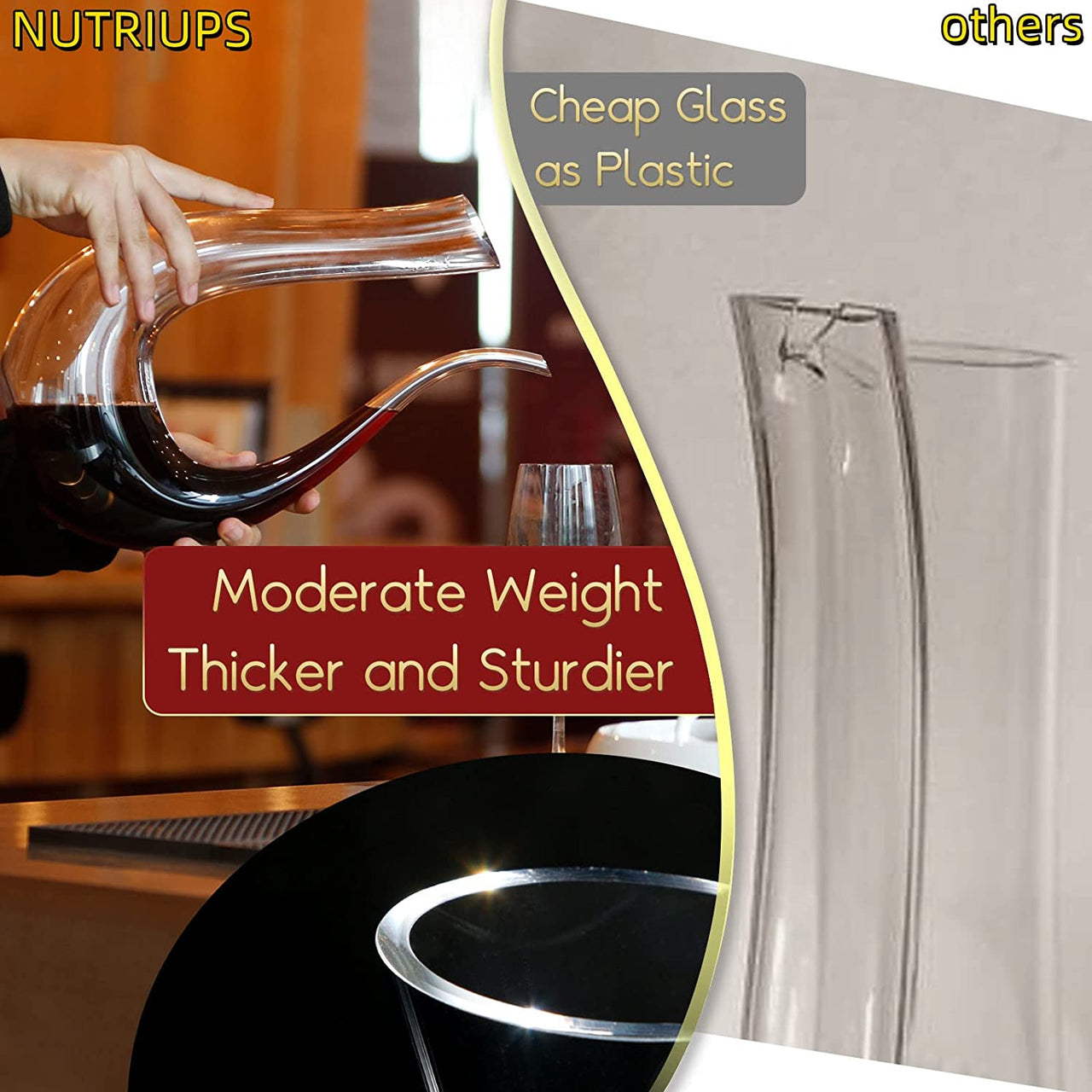 Decanters for Wine,  Red Wine Decanter, Lead-Free Wine Decanters, U Shape Wine Decanter, Hand Blown Wine Decanters and Carafes, U Shape Design, 1.5L, Clear