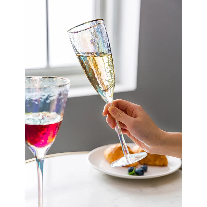 Lon-Plated Hammered Gold-Rimmed Glass Wine Glass Lead-Free Glass Champagne Glasses Cocktail Glass Wine Cup Drinkware Supply