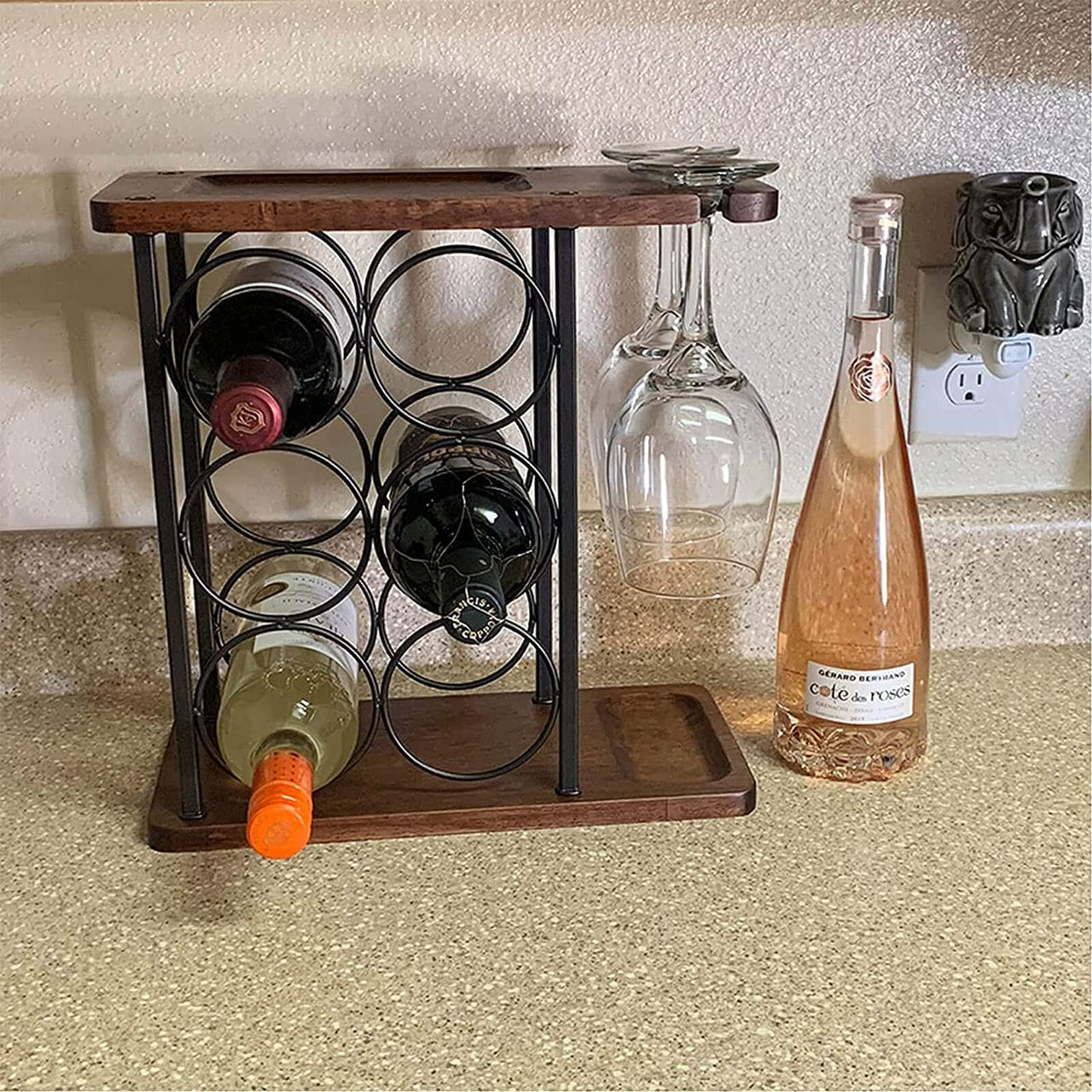 Countertop Wine Rack,Wine Rack with Glass Holder ,Wood Wine Bottle Holder Storage Rack Stand Perfect for Home Decor & Kitchen