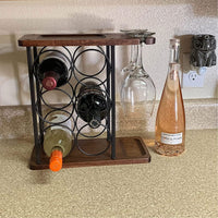 Thumbnail for Countertop Wine Rack,Wine Rack with Glass Holder ,Wood Wine Bottle Holder Storage Rack Stand Perfect for Home Decor & Kitchen