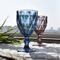 Thumbnail for Retro Colored Wine Glasses Drink Water Cup with Multi-Color Diamond Pattern Goblet Glass