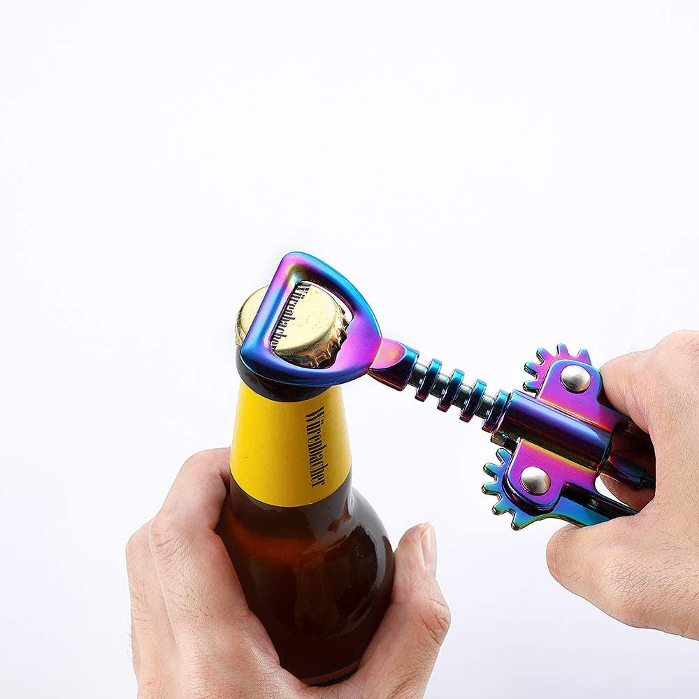 Solid and Well Made Wing Corkscrew Rainbow Wine Opener and Beer Opener, Multifunctional Wine Corkscrew Opener