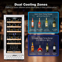 Thumbnail for Mini Fridge 15 Inch Wine Cooler under Counter, 30 Bottle Dual Zone Wine Fridge with Stainless Steel, Wine Refrigerator Freestanding, and Built-In Wine Cellars TYWC100