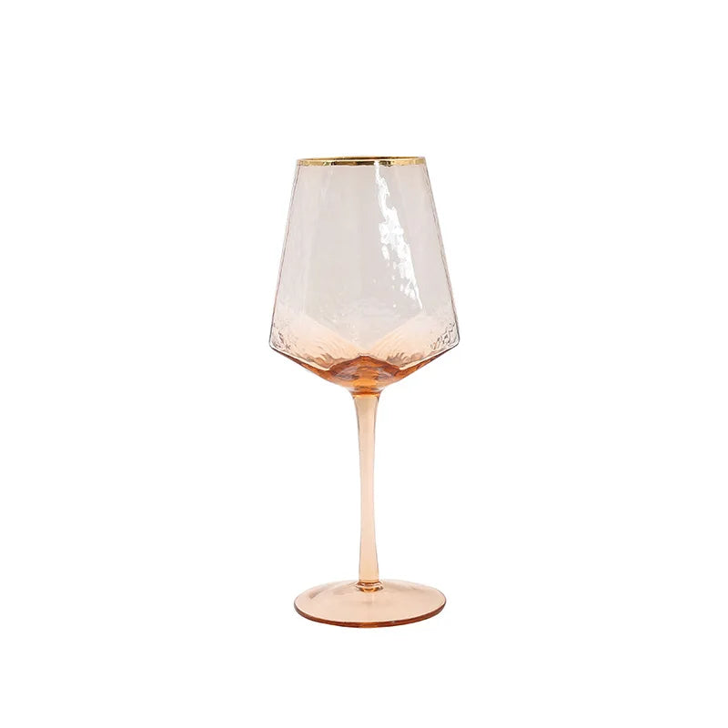 Glass Drinkware Geometric Wine Glass Cups Hammered Lead-Free Champagne Glass Gold Side Red Wine Goblet Glass Juice Water Glasses