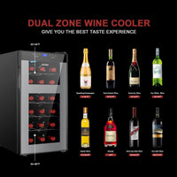 Thumbnail for Wine Fridge Dual Zone,18 Bottles Wine Cooler Refrigerator Chiller Upper Zone 46F-54F Lower Zone 54F-65F for Red White Wine Champagne in Home Office Bedroom Countertop （18 Bottles,Black