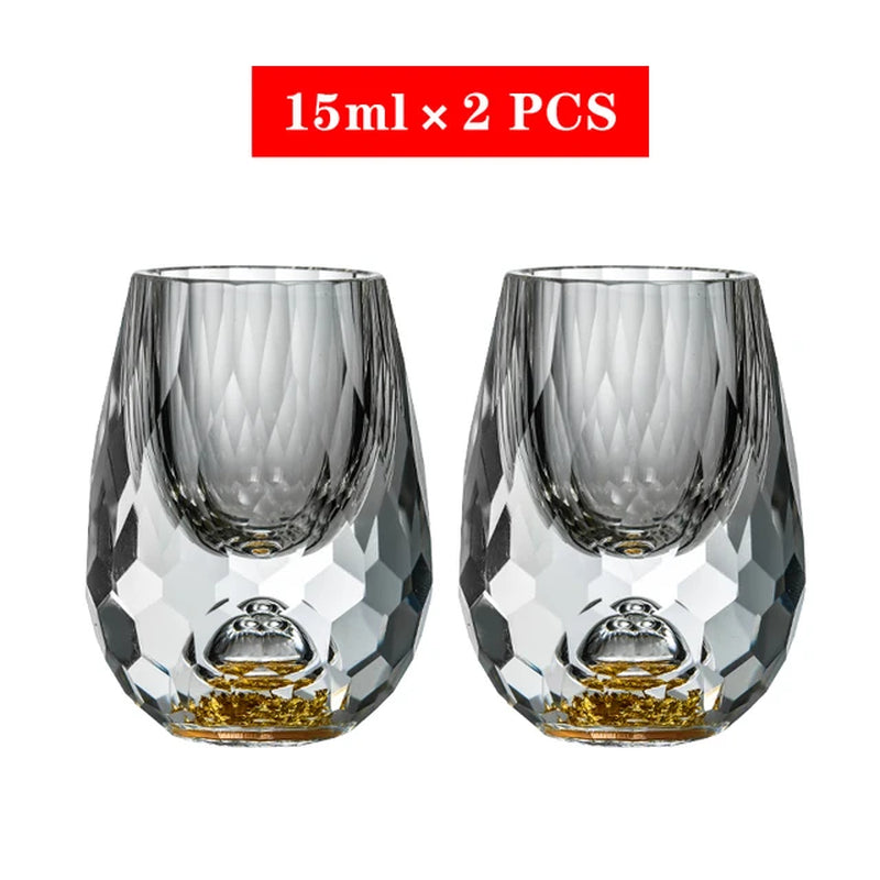 Crystal Glass Shochu Glass Vodka Glass Bar Bullet Glass Liqueur Shot Glass Double Bottom Gold Foil Glass Tea Cup Gold Wine Glass