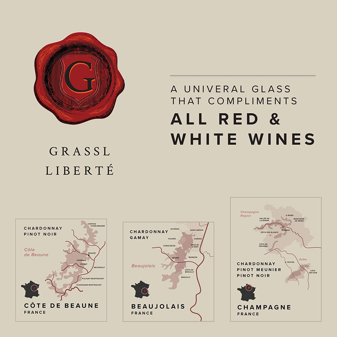 Grassl Liberté Wine Glass, Set of 2 Mouth-Blown Crystal Universal Wine Glasses for All Red and White Wine Types