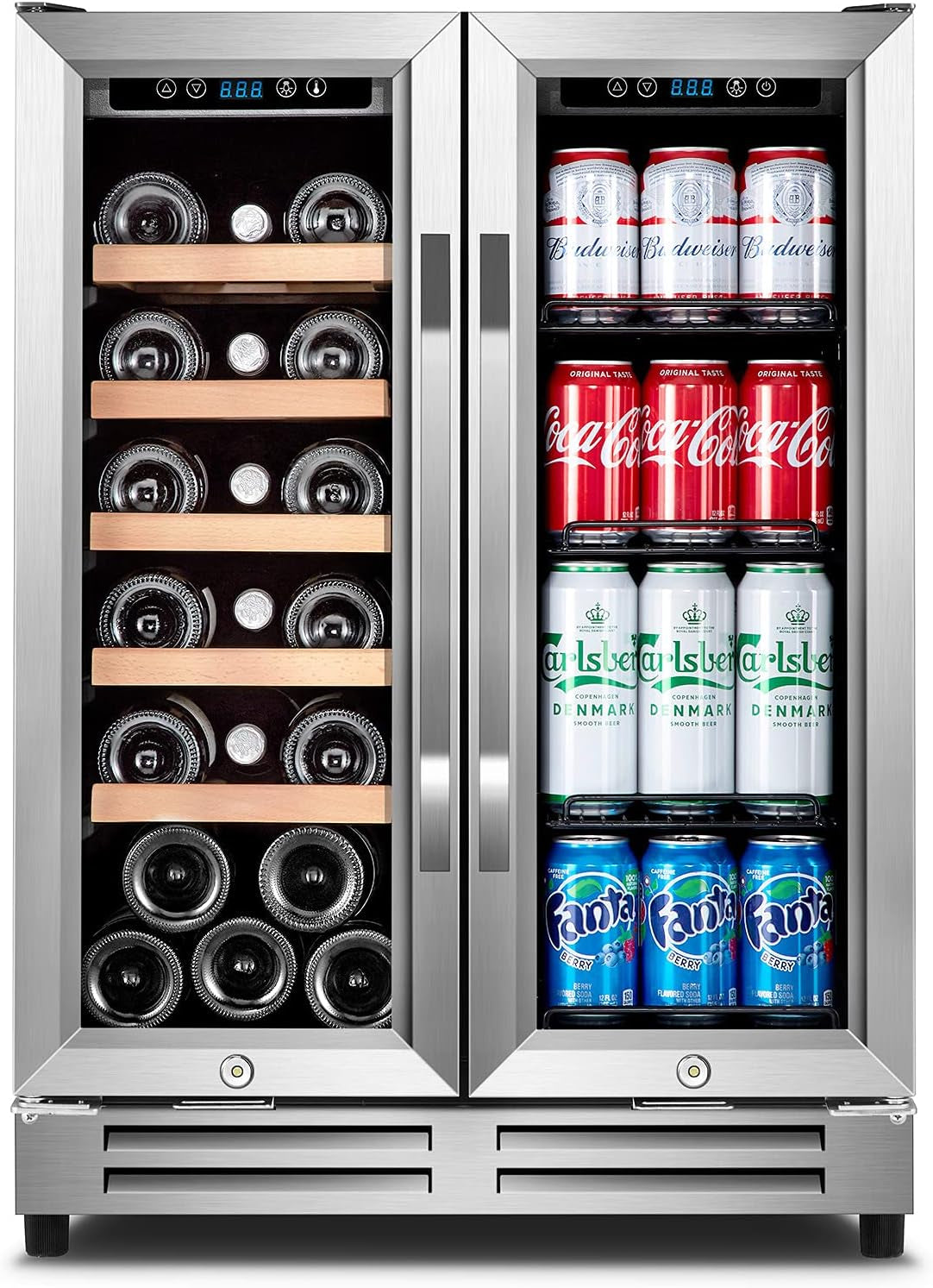 24 Inch Wine and Beverage Refrigerator, Built-In & Freestanding with Digital Control, Hold 20 Bottle and 50 Cans