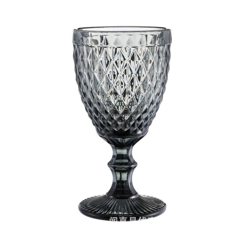 Retro Colored Wine Glasses Drink Water Cup with Multi-Color Diamond Pattern Goblet Glass