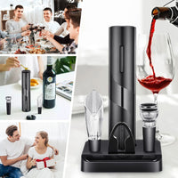 Thumbnail for Electric Wine Opener, Electric Wine Bottle Opener Kit Cordless Corkscrew Opener Includes Automatic Wine Opener, Foil Cutter, Vacuum Stoppers, Wine Aerator Pourer,5-In-1 Wine Opener Gift Set