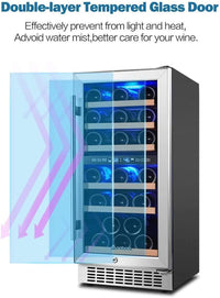 Thumbnail for Wine Cooler Refrigerator 15 Inch Dual Zone Wine Fridge for 30 Bottles Built in or Freestanding Compressor Wine Chiller with Temperature Memory | Fog Free, Front Vent, Quick and Quiet Operation