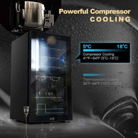 Thumbnail for 28 Bottle Wine Cooler Refrigerator Compressor Wine Fridge Freestanding Quiet Operation 41°F-64°F Cooling Wine Cellar Digital Touch Display Uv-Protective Finish Auto-Defrost Double-Layer Glass Door