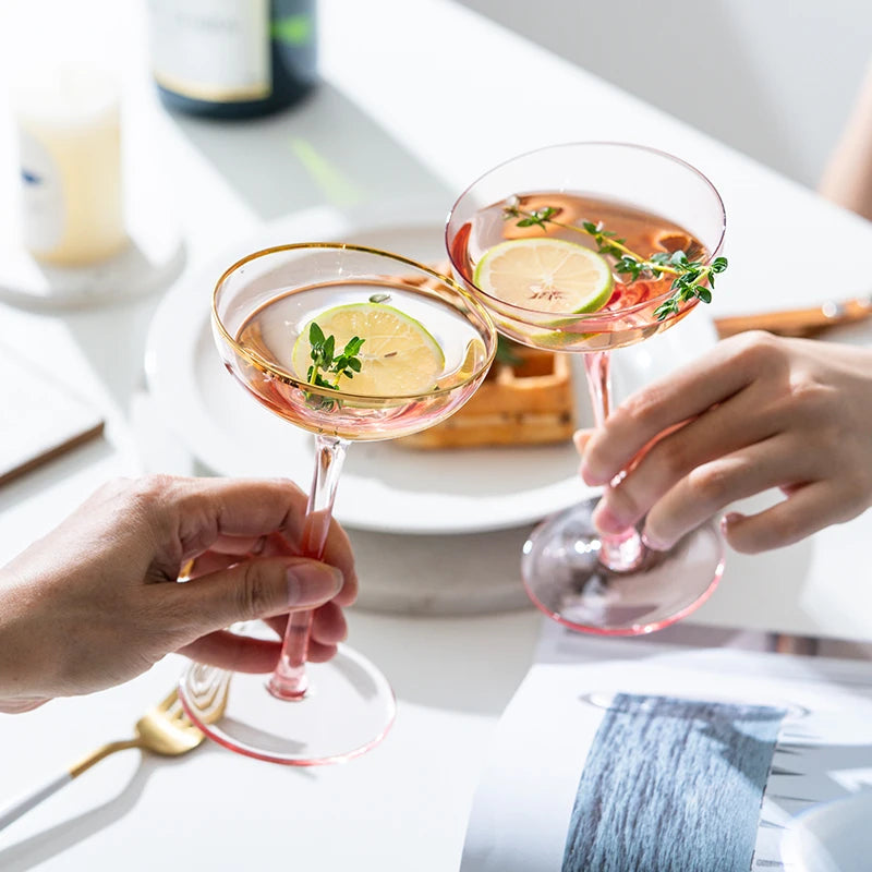 Jinyoujia-Nordic Butterfly Shaped Wine Glass, Crystal Wine Glass, Pink Gold Foil, Sweet Wine Champagne Glasses, Cocktail Goblet