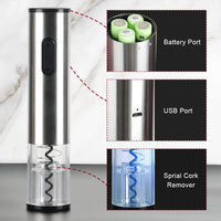 Thumbnail for Electric Wine Bottle Openers Set - Rechargeable Automatic Corkscrew Opener Puller, Electronic Wine Opener Set, Electric Corkscrew Set, Stainless Steel (Rechargeable Batteries Included)