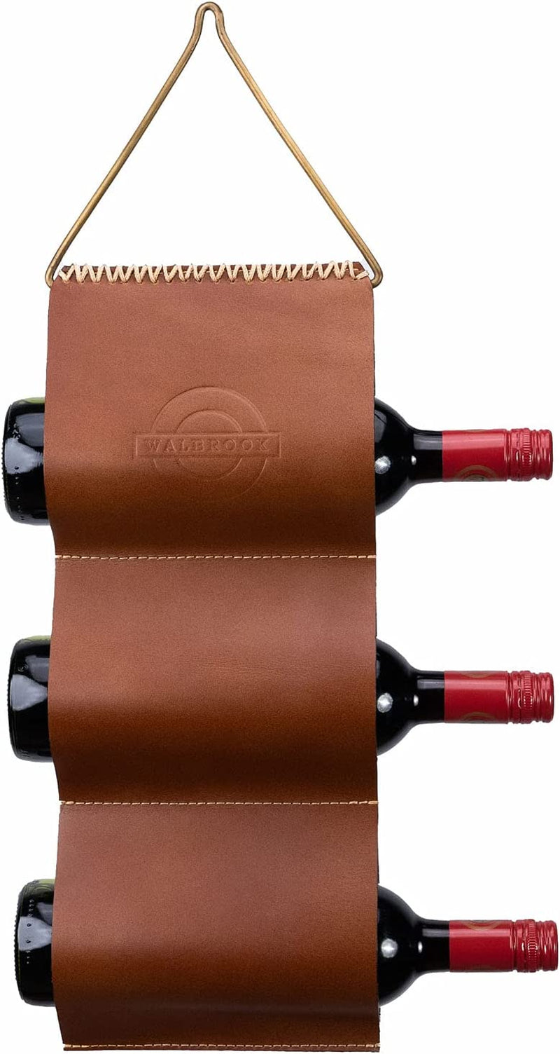 Small Wine Rack - 3 Bottle Wall Mounted Wine Rack, Space Saving Wine Rack, Leather Wall Wine Rack, Wine Gifts for Wine Lovers, Wine Bottle Holder, Leather Magazine Rack