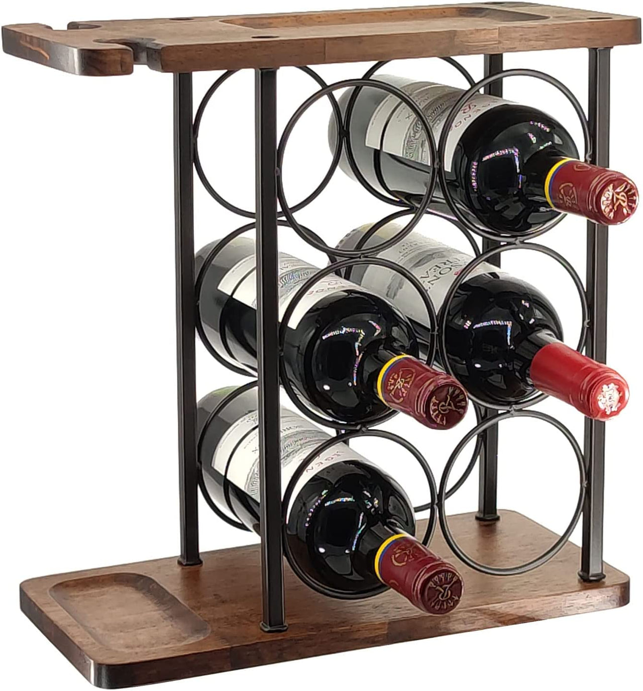 Countertop Wine Rack,Wine Rack with Glass Holder ,Wood Wine Bottle Holder Storage Rack Stand Perfect for Home Decor & Kitchen