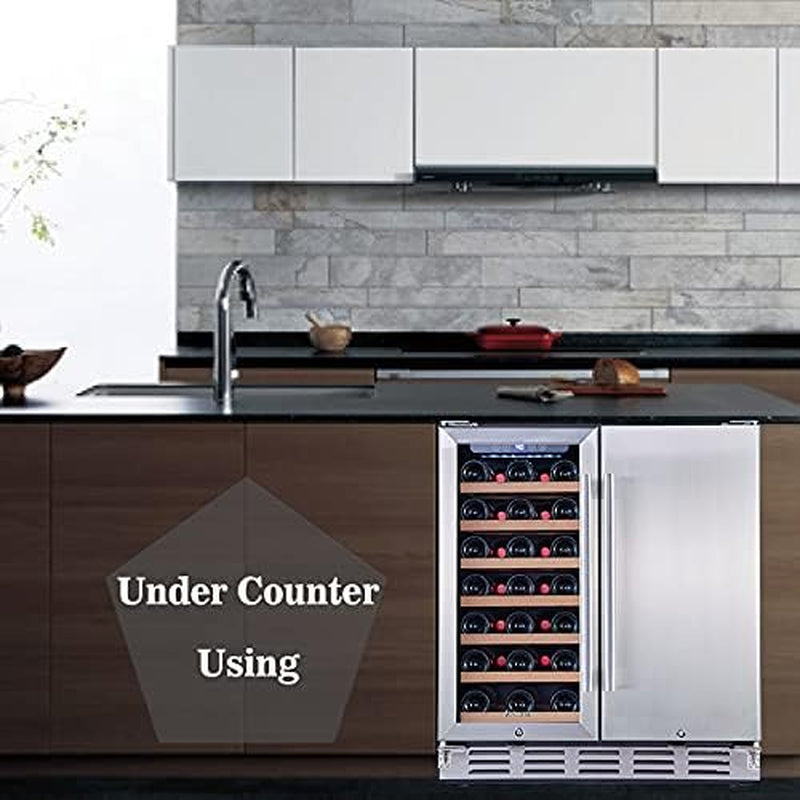 "Ultimate 2-in-1 Wine and Beverage Refrigerator - Store 33 Bottles and 104 Cans  - Sleek Glass Door and Stainless Steel Finish -"