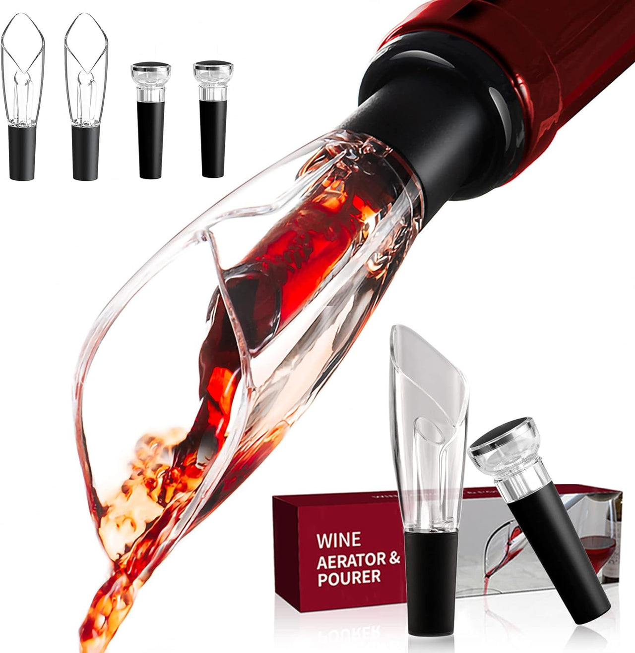 Wine Pourer and Stopper,Wine Aerator Pourer Spout,Liquor Bottle Pourers and Vacuum Wine Saver Pump Keep Fresh,Wine Pourer No Drip with Wine Aireators Pourer,Aerating Pourer with Decanter Spout (1)