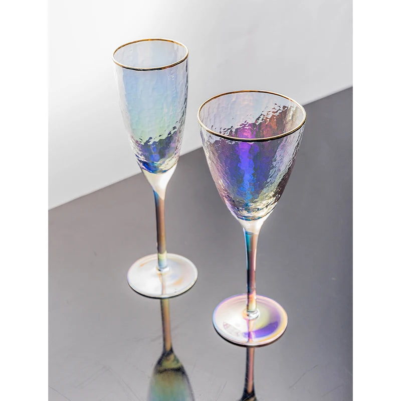 Lon-Plated Hammered Gold-Rimmed Glass Wine Glass Lead-Free Glass Champagne Glasses Cocktail Glass Wine Cup Drinkware Supply