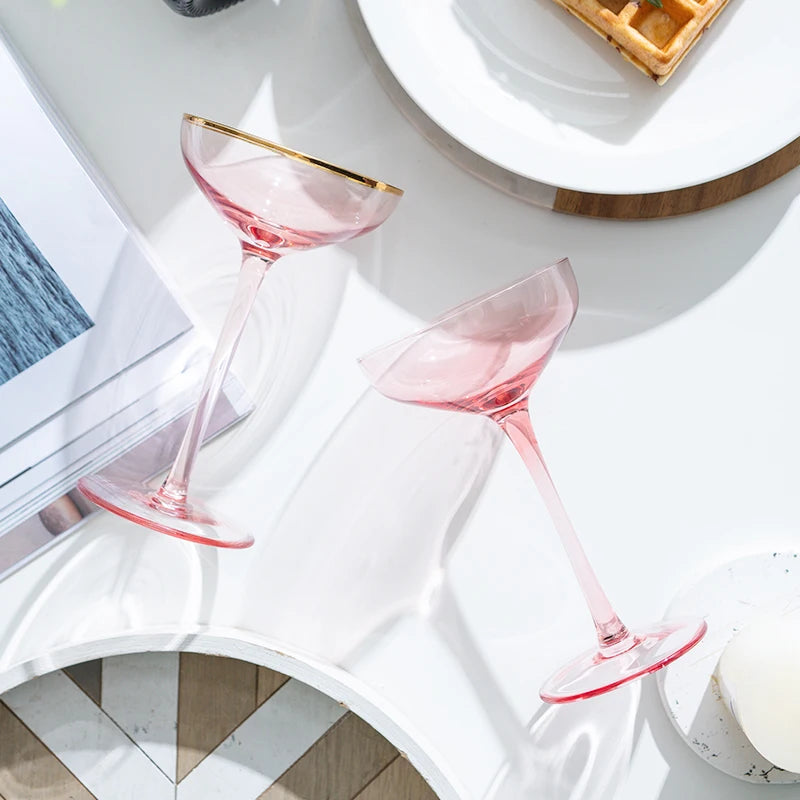 Jinyoujia-Nordic Butterfly Shaped Wine Glass, Crystal Wine Glass, Pink Gold Foil, Sweet Wine Champagne Glasses, Cocktail Goblet