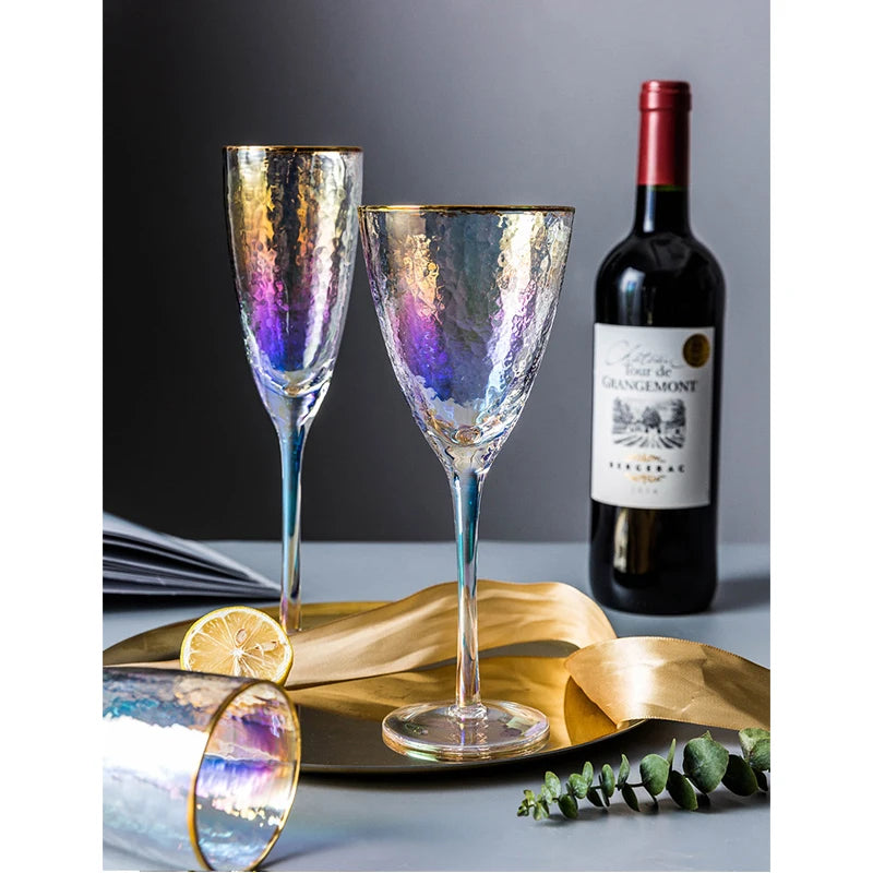 Lon-Plated Hammered Gold-Rimmed Glass Wine Glass Lead-Free Glass Champagne Glasses Cocktail Glass Wine Cup Drinkware Supply