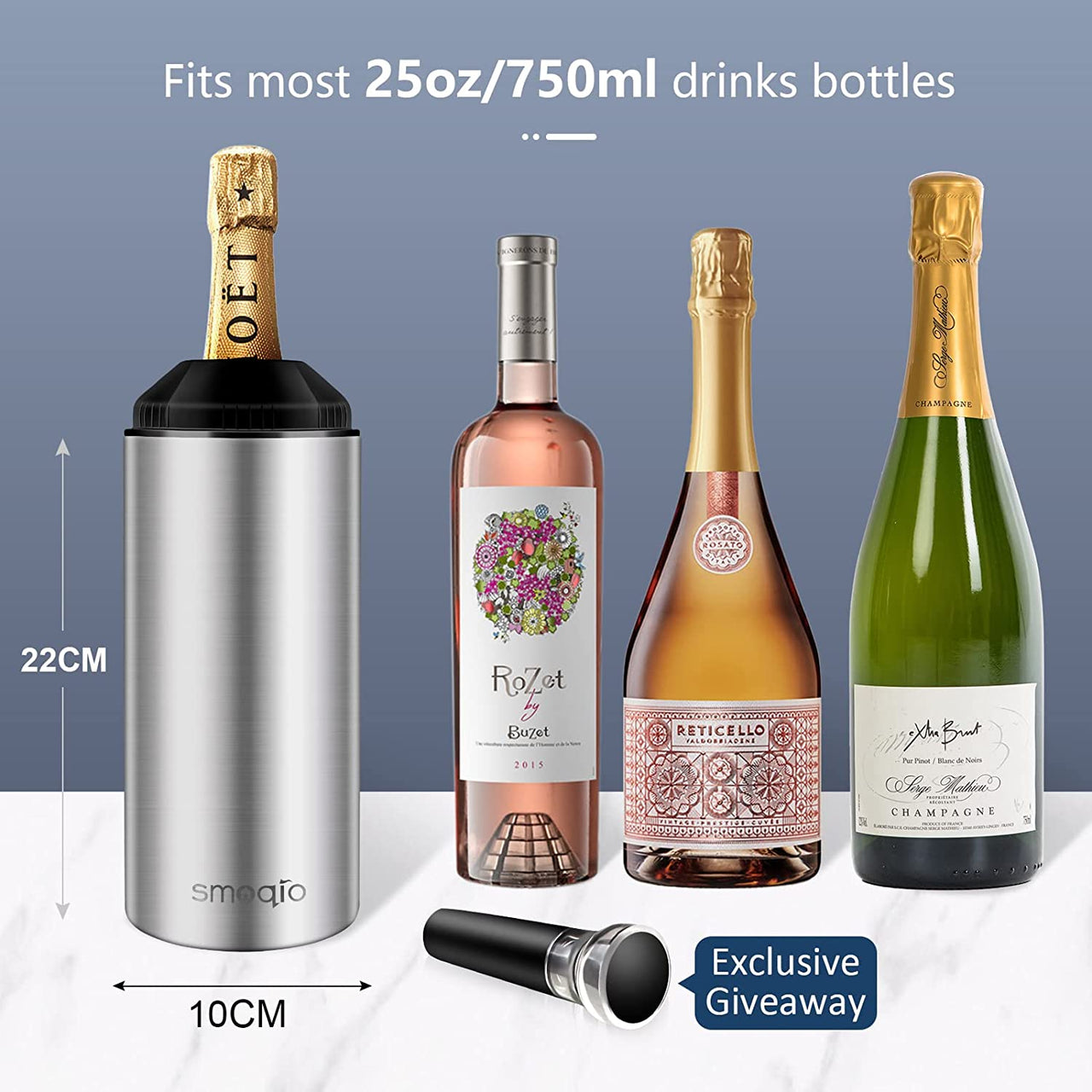 Wine Chiller, Wine Chiller Bucket with Adjustable Cover and Wine Saver Vacuum Pump, Double Walled and Vacuum Wine Bottle Chiller