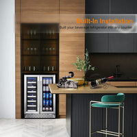 Thumbnail for Wine and Beverage Refrigerator, Wine Cooler 20 Bottles&78 Cans 24’’, Built-In/Freestanding Dual Zone Wine Fridge with Glass Door Removable Shelves for Home/Bar/Office Quiet