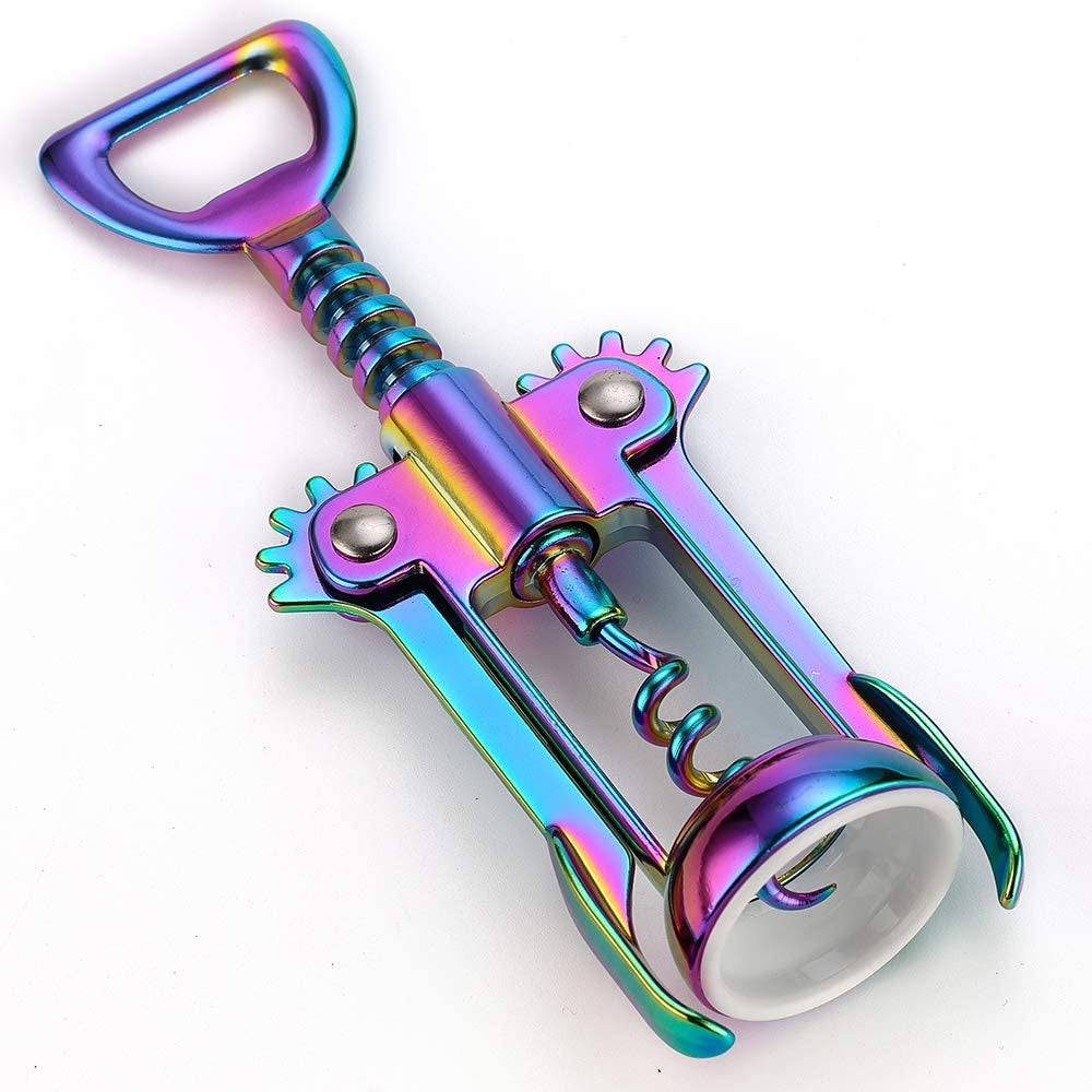 Solid and Well Made Wing Corkscrew Rainbow Wine Opener and Beer Opener, Multifunctional Wine Corkscrew Opener