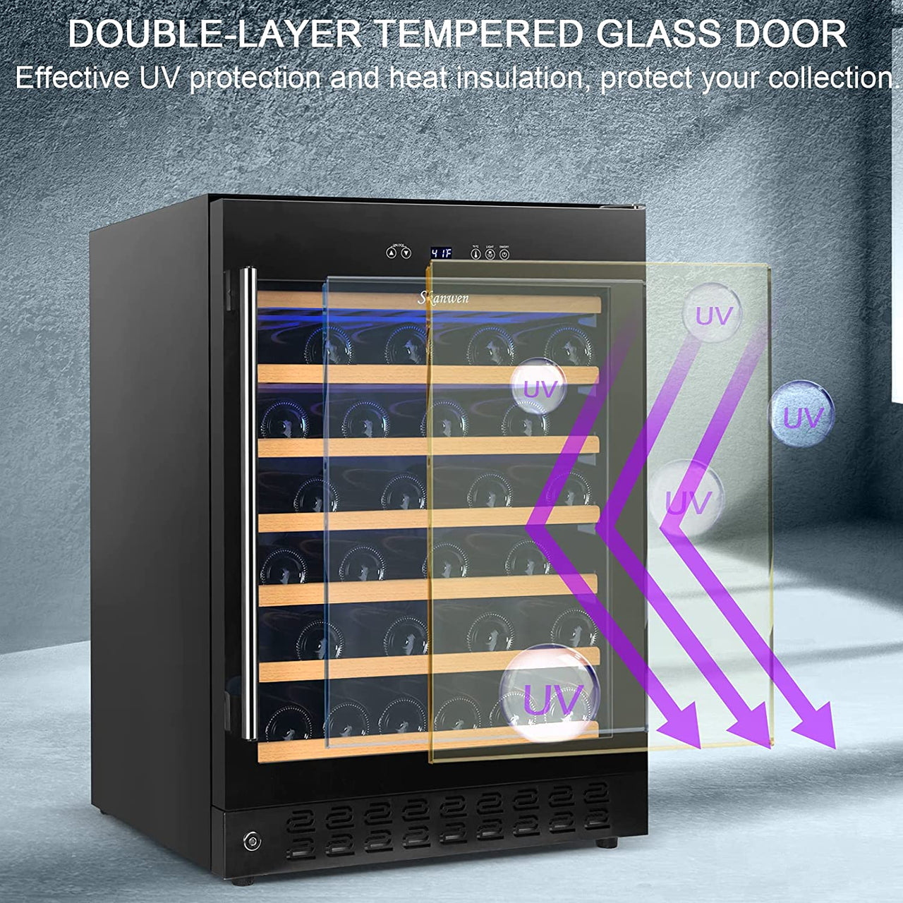 24 Inch Wine Cooler Beverage Refrigerator, 54 Bottle Storage Wine Fridge Constant Digital Temperature Control Built-In or Freestanding Compressor Wine Cellar Glass Door Stainless Steel Black