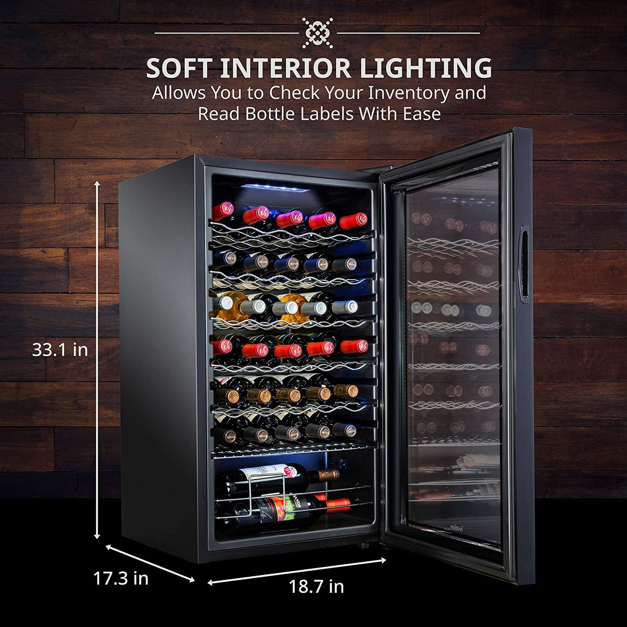 34 Bottle Compressor Wine Cooler Refrigerator with Wi-Fi Smart App Control Cooling System | Large Freestanding Wine Cellar Fridge for Red White Champagne or Sparkling, Black Glass Door & Lock