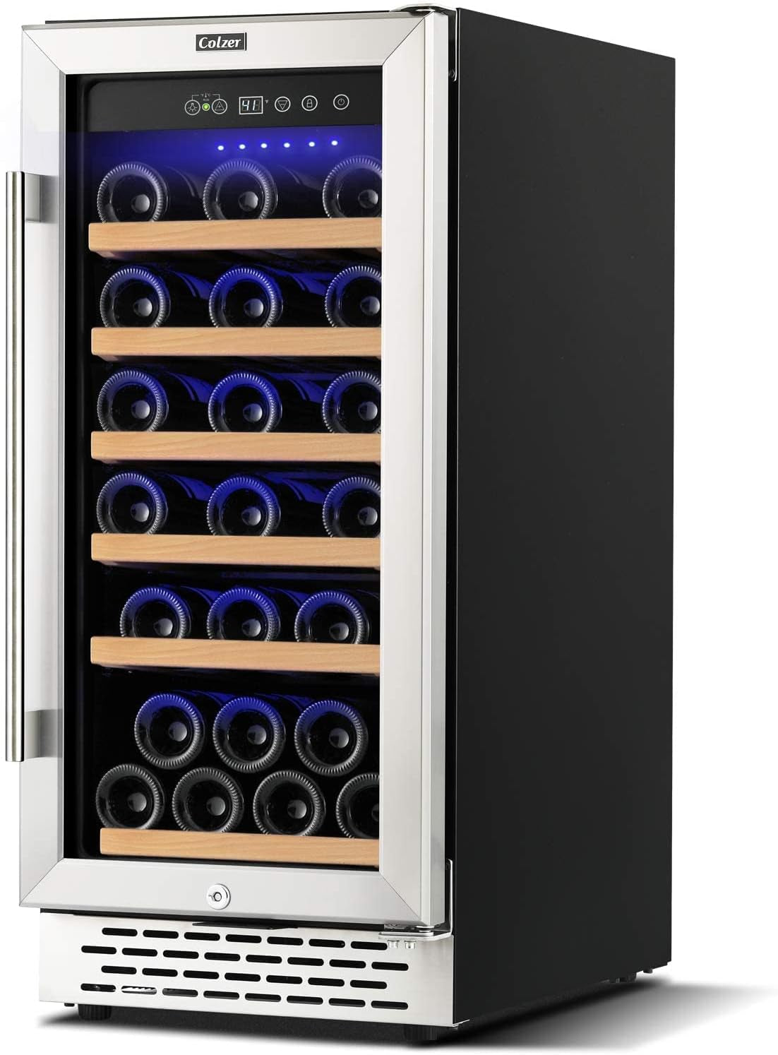 15 Inch Wine Cooler Refrigerators, 30 Bottle Fast Cooling Low Noise and No Fog Wine Fridge with Professional Compressor Stainless Steel, Digital Temperature Control Screen Built-In Freestanding