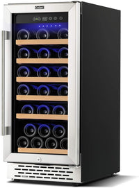 Thumbnail for 15 Inch Wine Cooler Refrigerators, 30 Bottle Fast Cooling Low Noise and No Fog Wine Fridge with Professional Compressor Stainless Steel, Digital Temperature Control Screen Built-In Freestanding