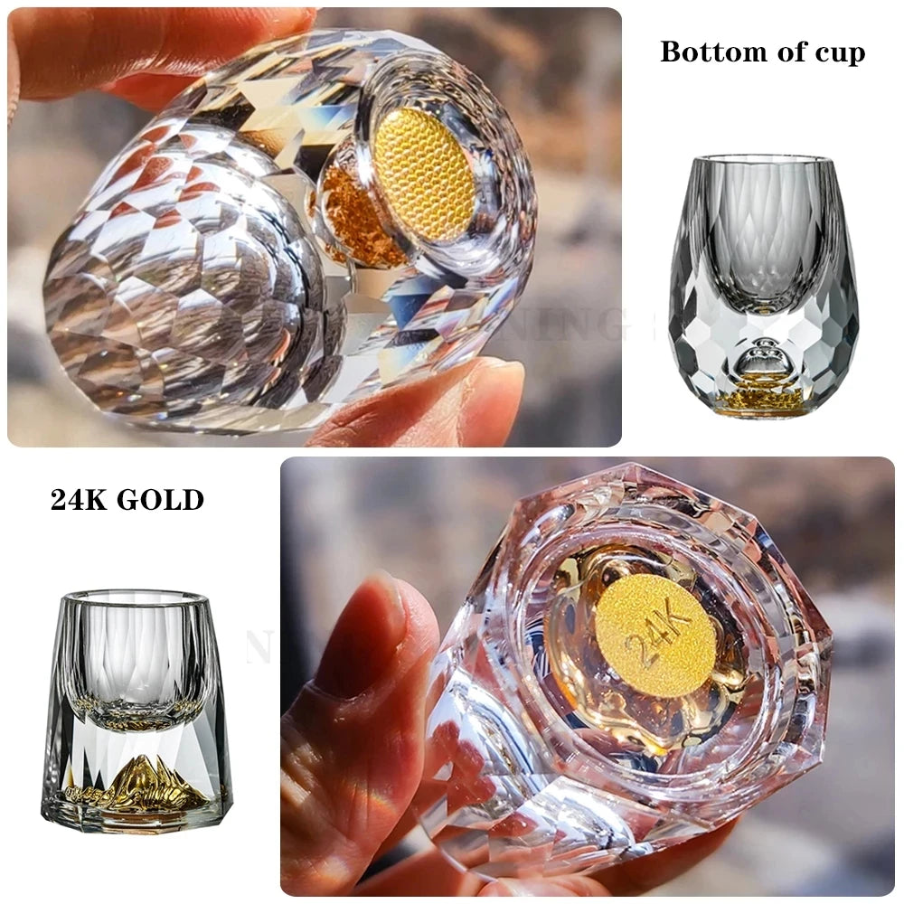 Crystal Glass Shochu Glass Vodka Glass Bar Bullet Glass Liqueur Shot Glass Double Bottom Gold Foil Glass Tea Cup Gold Wine Glass