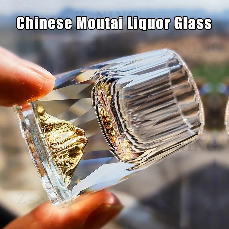 Crystal Glass Shochu Glass Vodka Glass Bar Bullet Glass Liqueur Shot Glass Double Bottom Gold Foil Glass Tea Cup Gold Wine Glass