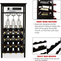 Thumbnail for Wine Rack with Glass Holder & Table Top, 16 Bottles Storage, Floor Free Standing Bamboo Display Shelves for Home, Kitchen, Pantry, Cellar, Bar (Espresso)