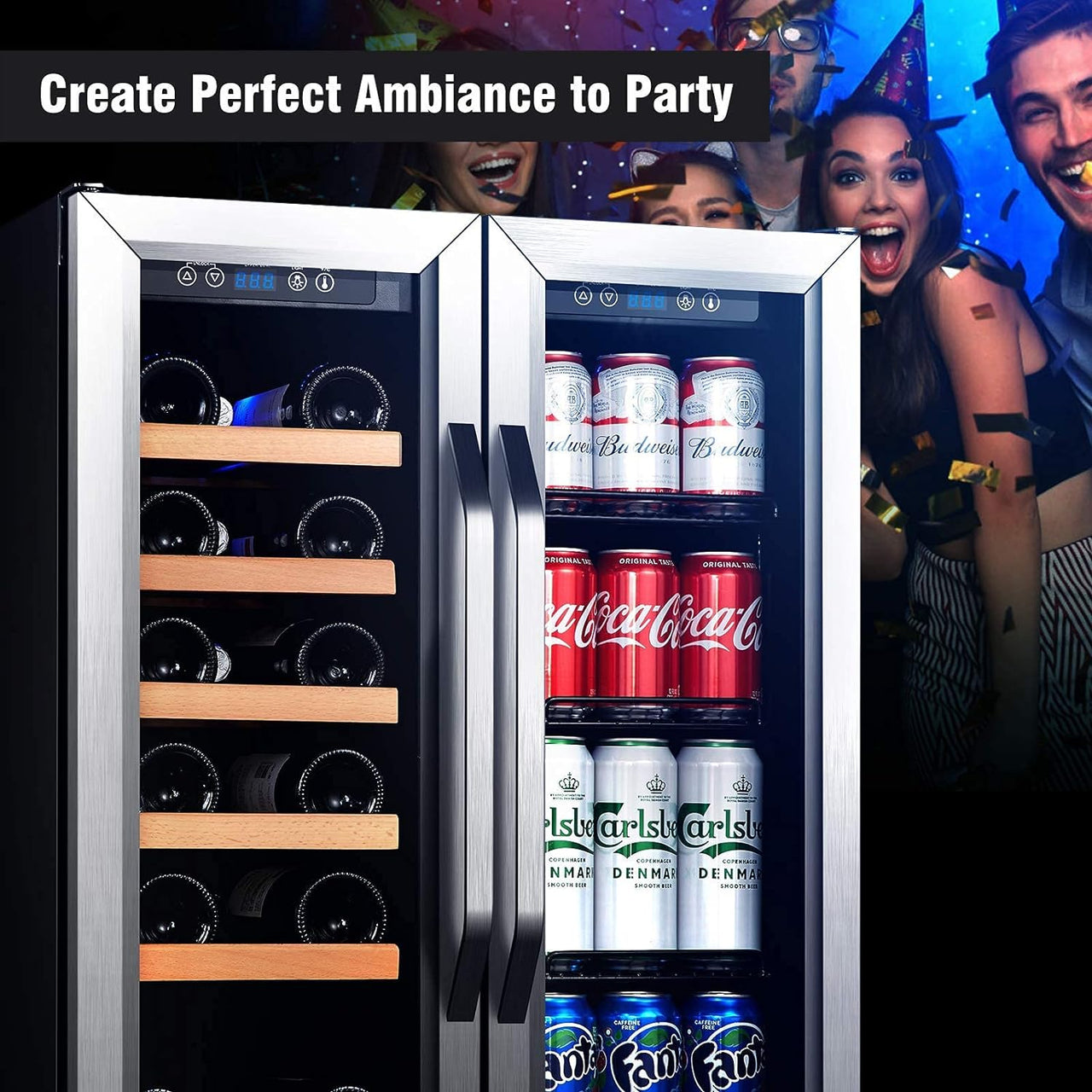 24 Inch Wine and Beverage Refrigerator, Built-In & Freestanding with Digital Control, Hold 20 Bottle and 50 Cans