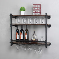 Thumbnail for Industrial Wall Mounted Wine Rack,3-Tier Wood Shelf,Wine Bottle with 5 Stemware Glass Rack,Mugs Racks,Bottle & Glass Holder,Display Racks,Home & Kitchen Décor,Black(30 Inch,Style A)