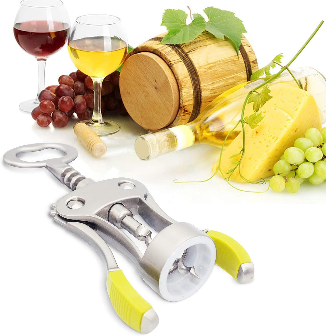 Stainless Steel Wing Corkscrew Wine Opener, Waiters Corkscrew Cork and Beer Cap Bottles Opener Remover, Used in Kitchen Restaurant Chateau and Bars