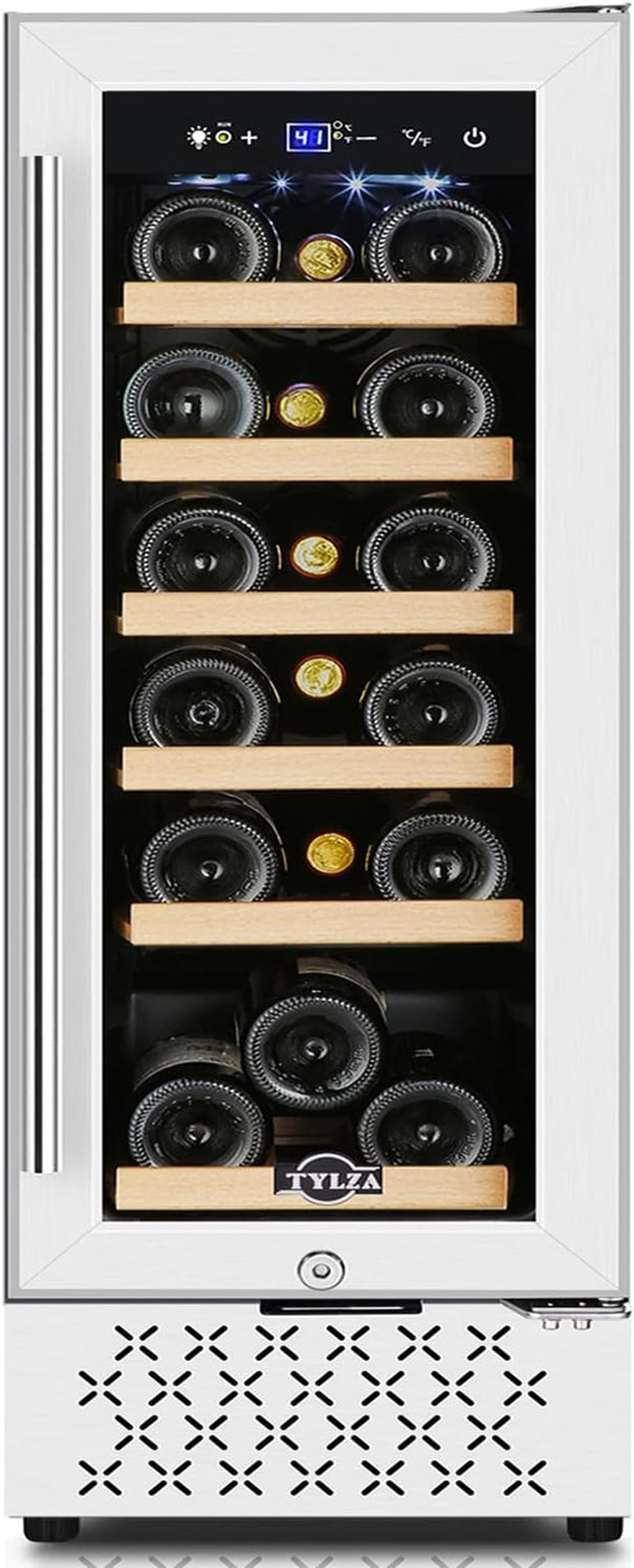 12" Wine Cooler Refrigerator 18 Bottle Wine Fridge Built-In/Freestanding with Stainless Steel & Double-Layer Tempered Glass Door Compressor Fast Cooling Low Noise and No Fog Mini Fridge