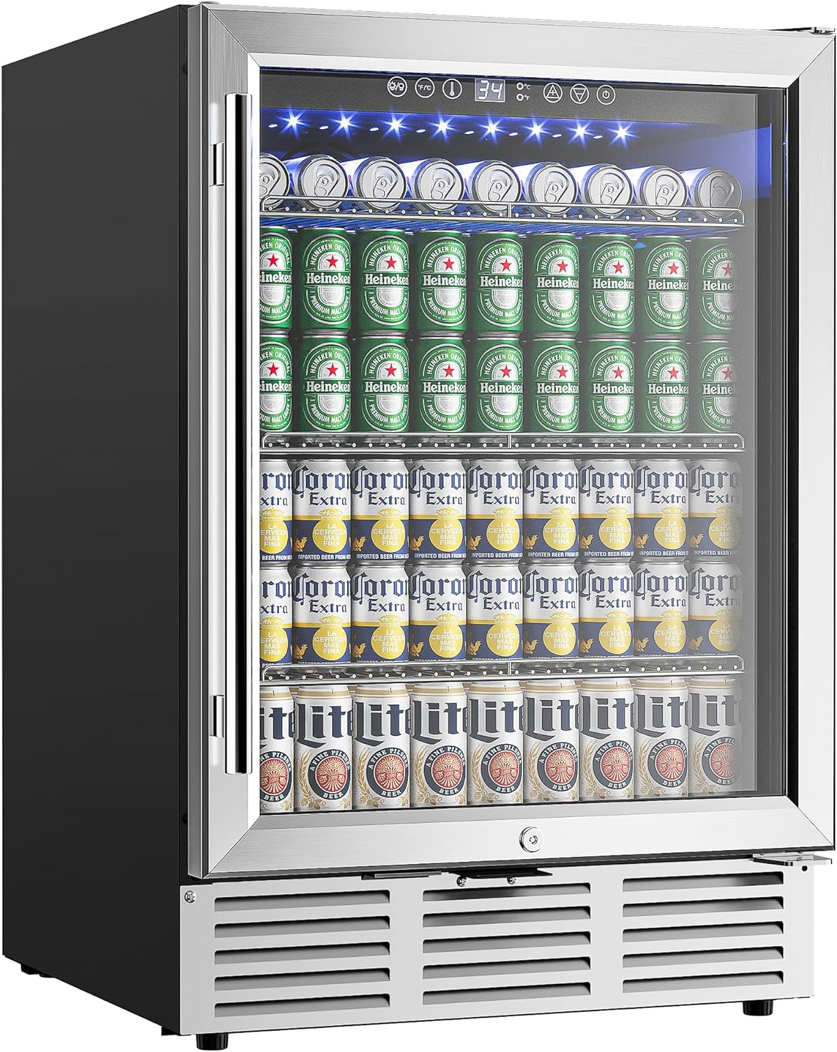 24 Inch Beverage Refrigerator, 180 Can Built-In or Freestanding Beverage Cooler, under Counter Beer Fridge with Glass Door for Soda, Water, Wine - for Kitchen, Bar or Office.