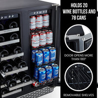 Thumbnail for Wine and Beverage Refrigerator, Wine Cooler 20 Bottles&78 Cans 24’’, Built-In/Freestanding Dual Zone Wine Fridge with Glass Door Removable Shelves for Home/Bar/Office Quiet