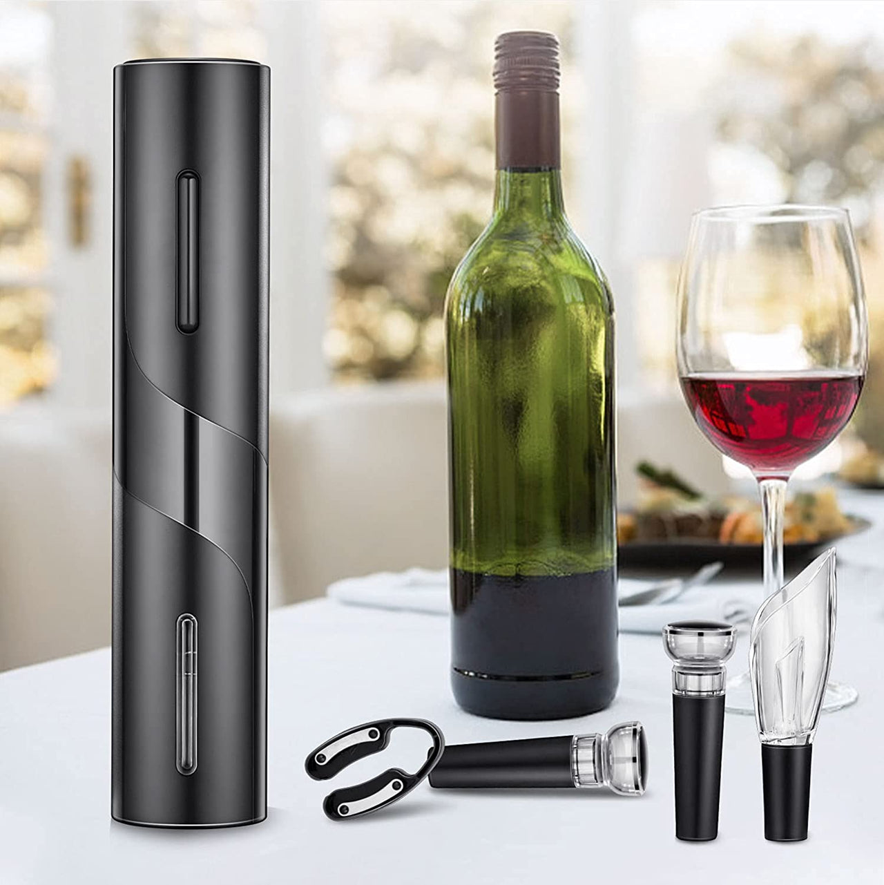 Electric Wine Opener, Electric Wine Bottle Opener Kit Cordless Corkscrew Opener Includes Automatic Wine Opener, Foil Cutter, Vacuum Stoppers, Wine Aerator Pourer,5-In-1 Wine Opener Gift Set