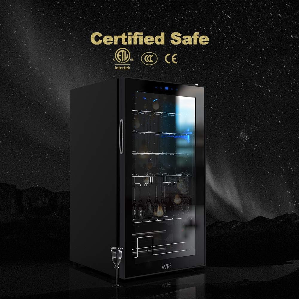 28 Bottle Wine Cooler Refrigerator Compressor Wine Fridge Freestanding Quiet Operation 41°F-64°F Cooling Wine Cellar Digital Touch Display Uv-Protective Finish Auto-Defrost Double-Layer Glass Door