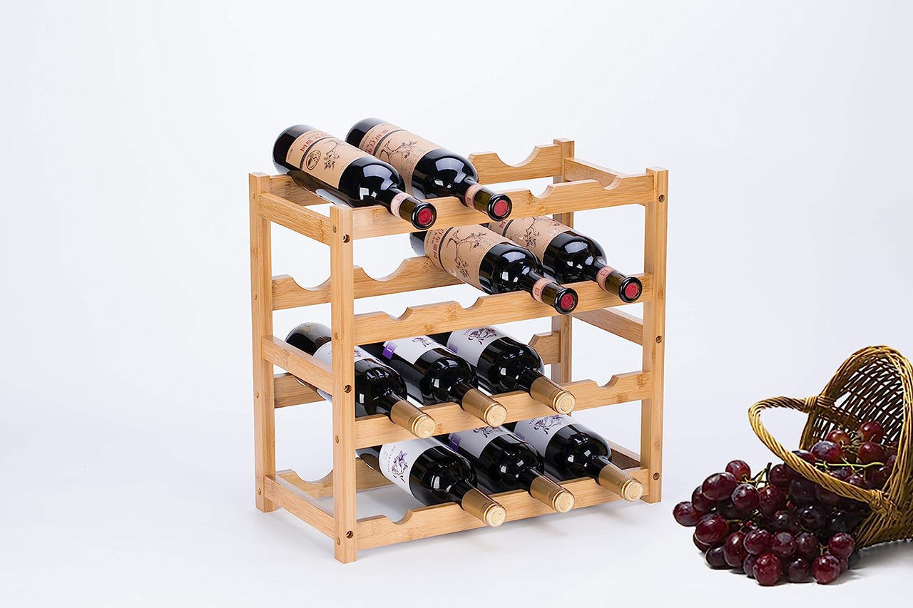 Wine Rack, Natural Bamboo Wine Bottle Rack Strong and Durable Wine Rack Rack for Freestanding Countertops, Kitchens, Restaurants, Pantry, Bars-16 Bottles on 4 Layers