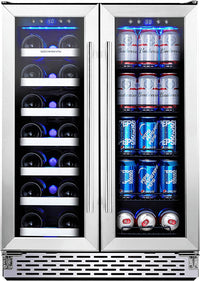 Thumbnail for Wine and Beverage Refrigerator, Wine Cooler 20 Bottles&78 Cans 24’’, Built-In/Freestanding Dual Zone Wine Fridge with Glass Door Removable Shelves for Home/Bar/Office Quiet