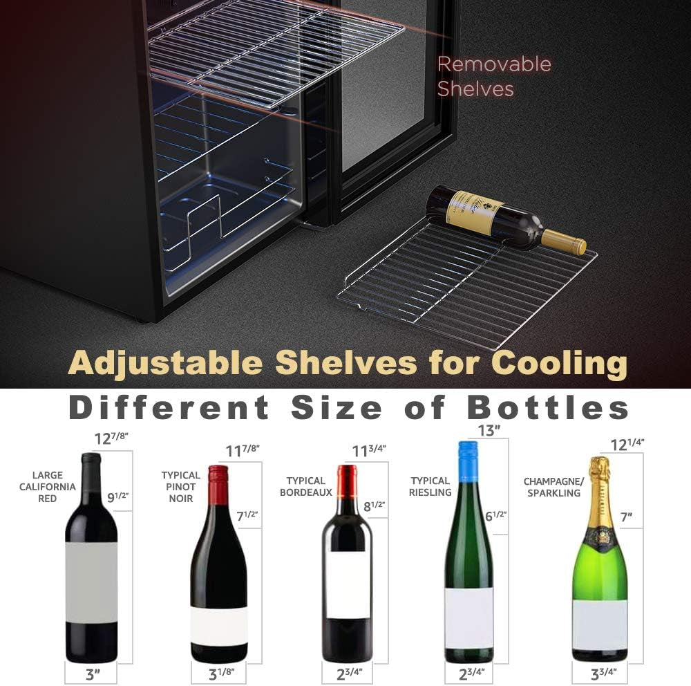 28 Bottle Wine Cooler Refrigerator Compressor Wine Fridge Freestanding Quiet Operation 41°F-64°F Cooling Wine Cellar Digital Touch Display Uv-Protective Finish Auto-Defrost Double-Layer Glass Door